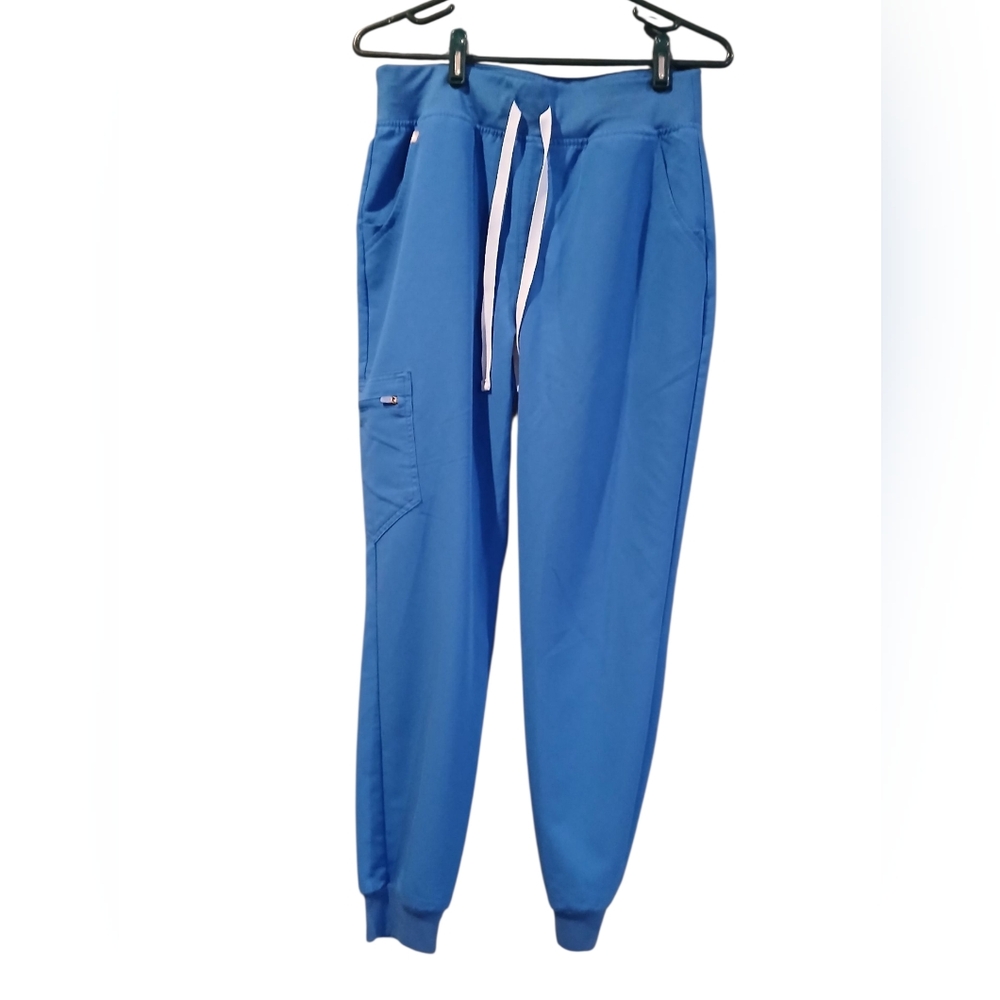 Figs Scrub Pants Blue Drawstring Jogger Zip Pockets Womans Mens size Medium